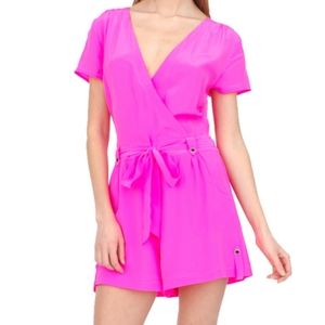 Yumi Kim Hot Pink Silk Safari Belted Romper